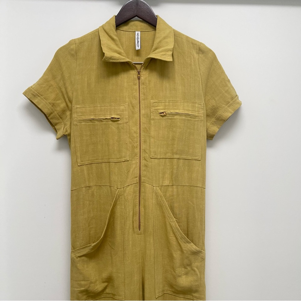 Rachel Pally Rocco Linen Short Sleeve Cropped Mustard Jumpsuit Size Small - Picture 3 of 13
